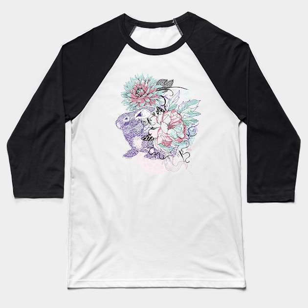 Floral Rabbit Baseball T-Shirt by annapaff